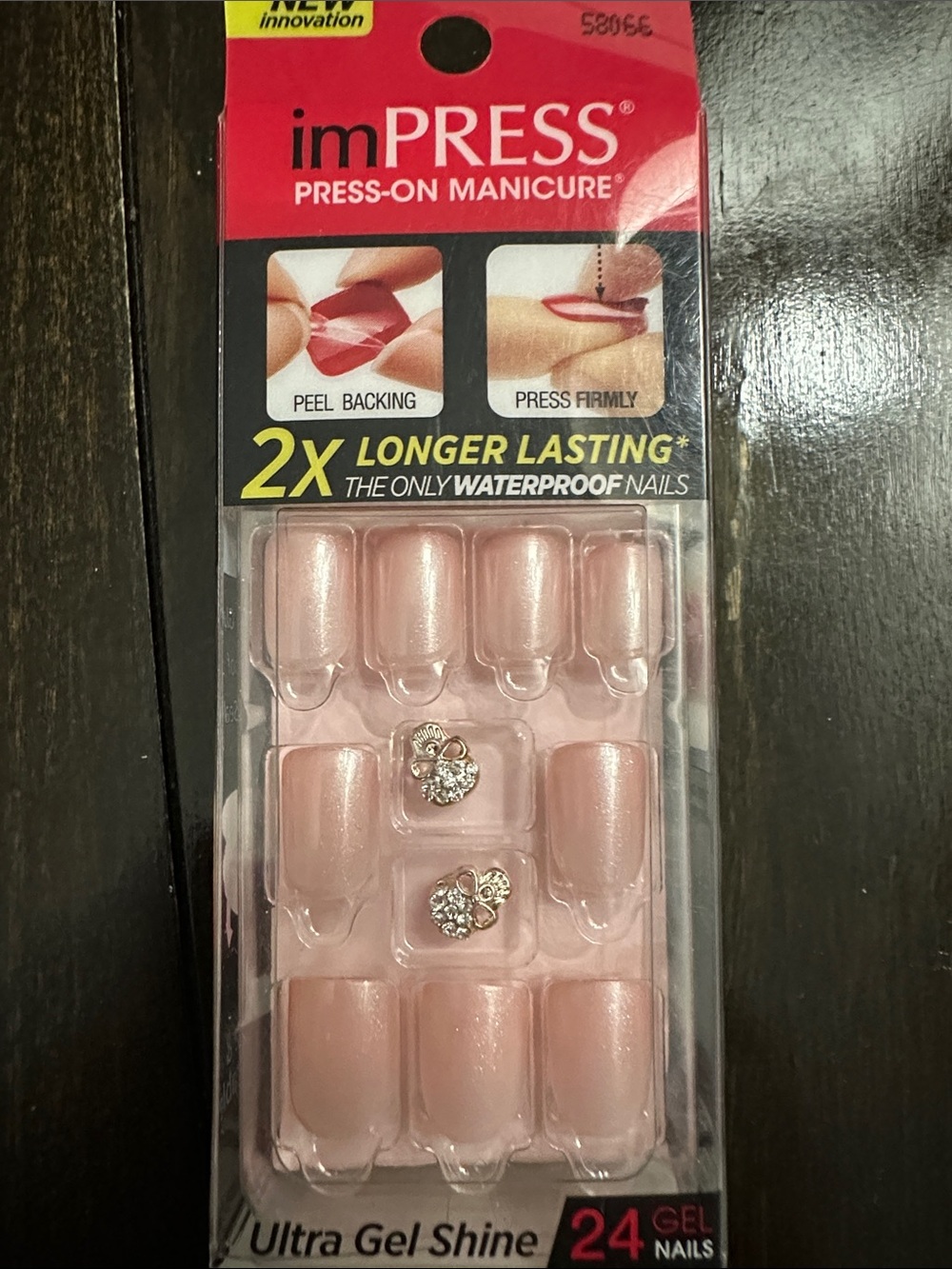 imPRESS Pink Ultra Gel Shine Press-On Manicure with Rhinestone Accent